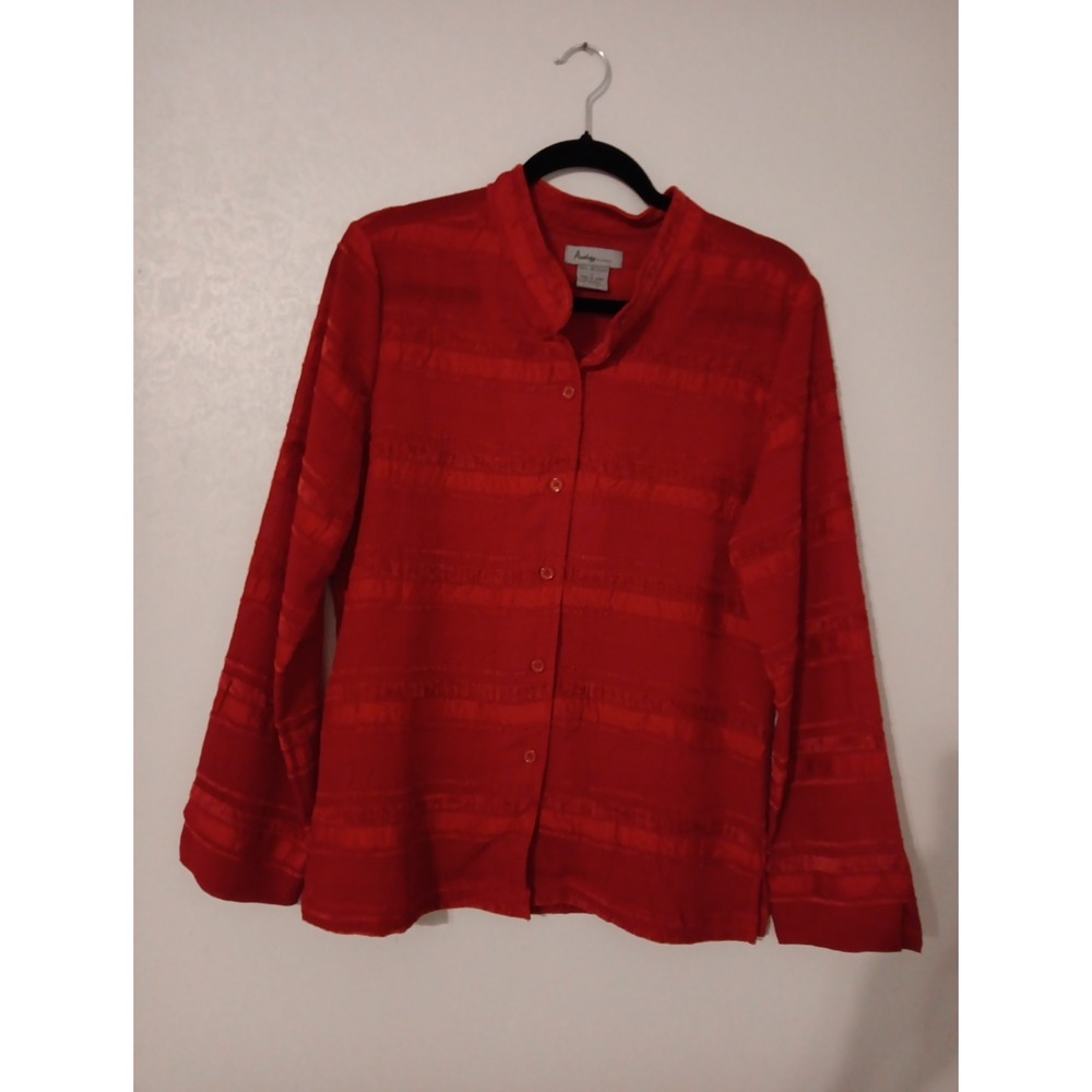 Analogy Button Down Blouse Women's Sz. L Dark Red Mixed Textures‎ Polyester